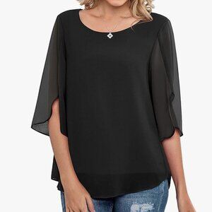 Neineiwu Womens 3/4 Sleeve Chiffon Blouse